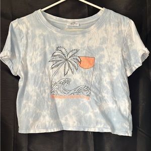 Blue and white tie-dye crop top